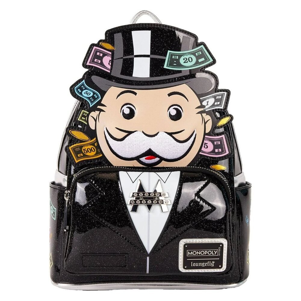 Loungefly Hasbro Monopoly 90th Anniversary Pennybags Glitter Backpack NWT​
